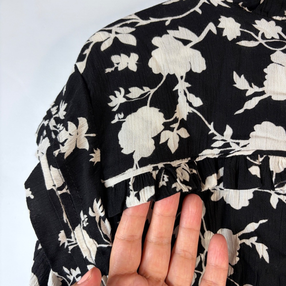 Tolani Collection Blouse Womens 1X Black White Floral Ruffle Crinkle Boho - Picture 5 of 11